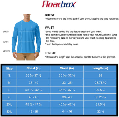 Roadbox UPF 50+ Fishing Shirts for Men Long Sleeve UV Sun Protection Tee Tops