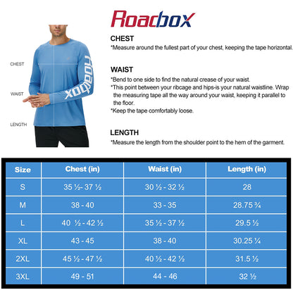 Roadbox Fishing Shirts for Men Long Sleeve UV Sun Protection Tee Tops UPF 50+