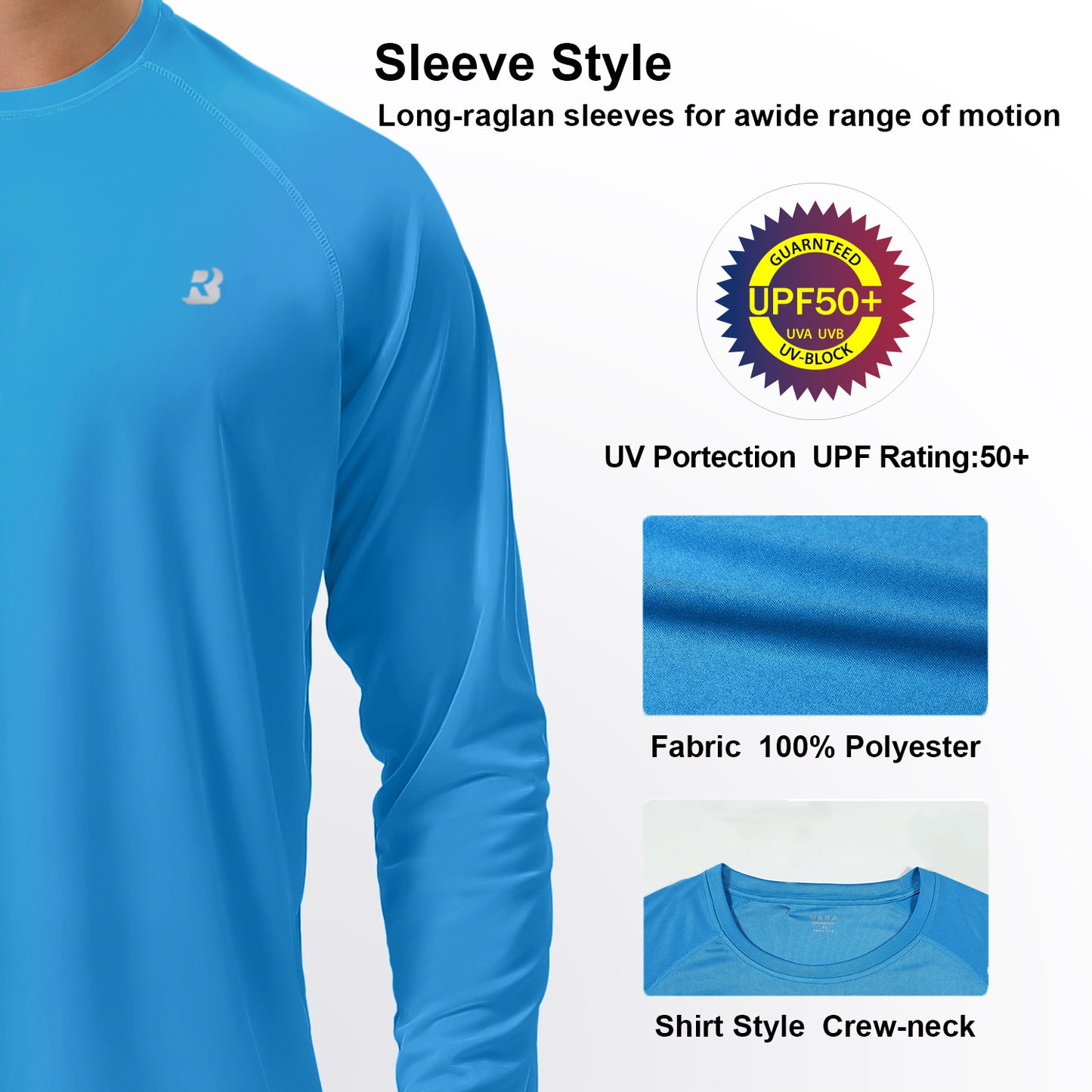 Roadbox UPF 50+ Fishing Shirts for Men Long Sleeve UV Sun Protection Tee Tops