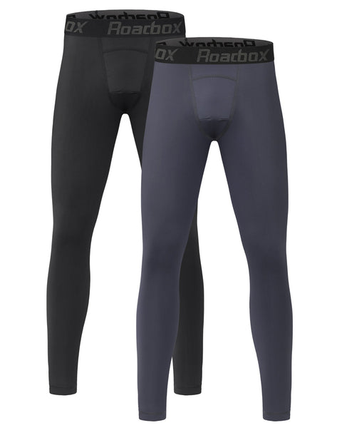 Roadbox 2 Pack Boys Compression Pants Base Layer Underwear Youth Quick Dry Spandex Tights Leggings for Running Football Basketball