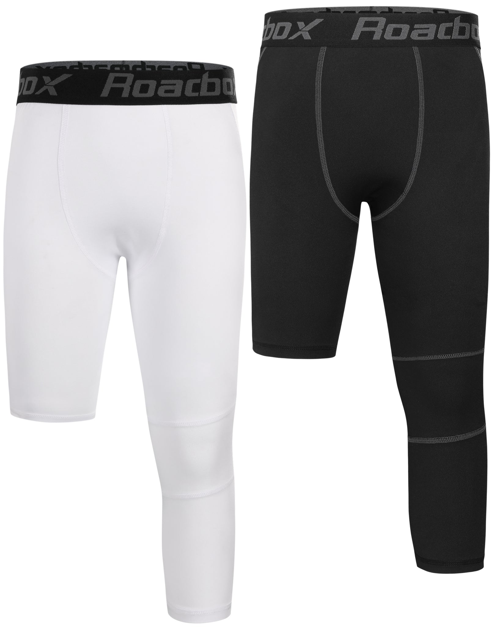 Roadbox Boys One Leg 3/4 Compression Pants 2 Pack - Basketball Tights for Gym Athletic Base Layer Leggings