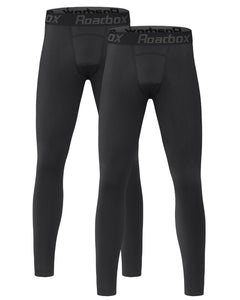 Roadbox 2 Pack Boys Compression Pants Base Layer Underwear Youth Quick Dry Spandex Tights Leggings for Running Football Basketball