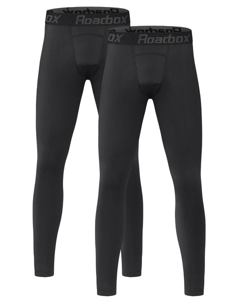 Roadbox 2 Pack Boys Compression Pants Base Layer Underwear Youth Quick Dry Spandex Tights Leggings for Running Football Basketball
