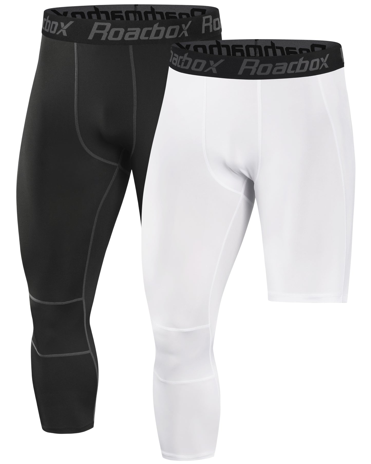 Roadbox 2 Pack Men's 3/4 One Leg Compression Pants - Basketball Athletic Running Tights Leggings Spandex Base Layer Underwear