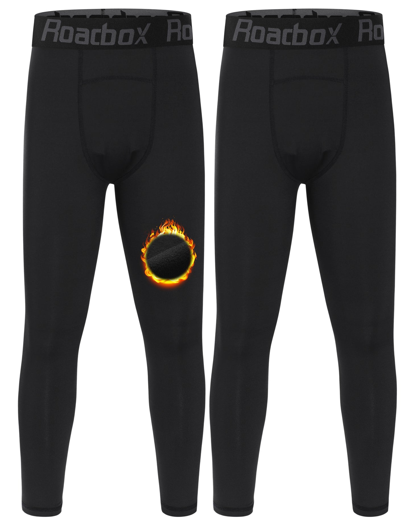 Roadbox Boys Thermal Compression Leggings 2 Pack - Youth Fleece Lined Base Layer Tights for Basketball Football Running