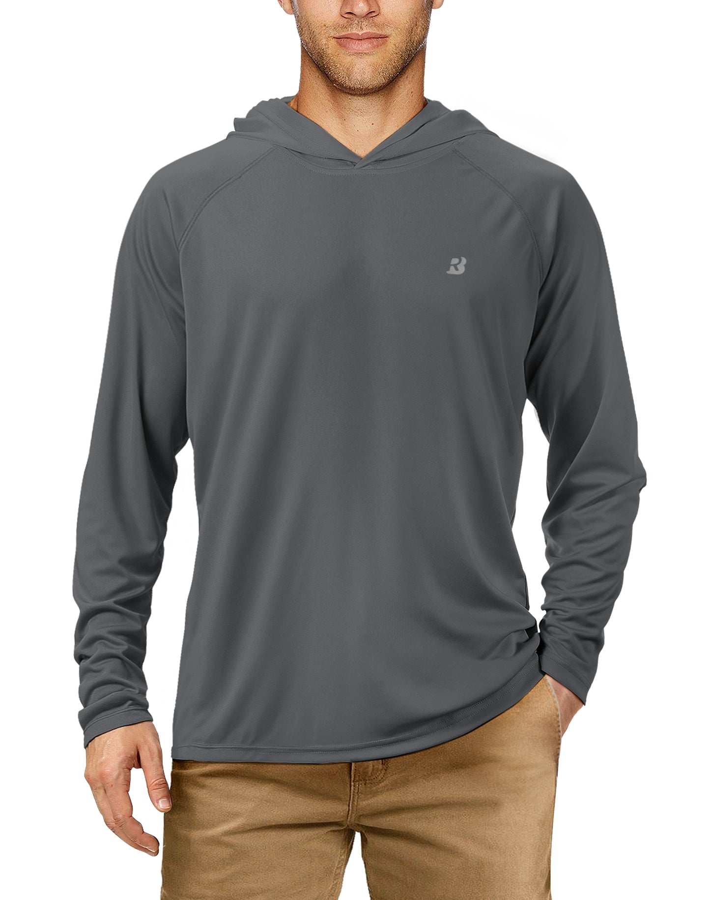 Roadbox Men's UPF 50+ Sun Protection Long Sleeve Hoodie Shirt Outdoor UV Fishing Shirts for Workout, Running, Fishing, Hiking