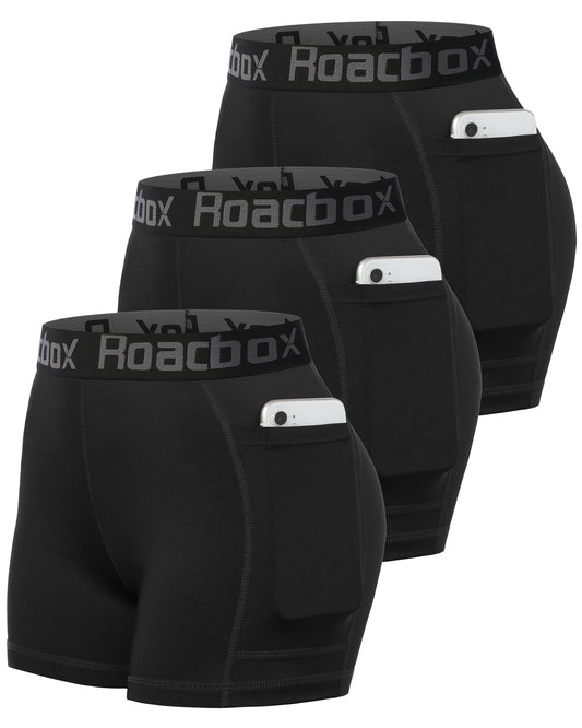 Roadbox Womens Spandex Shorts with Pockets: Ultra-Soft Tight Fit Shorts for Female Quick Dry for Gym Workout Exercise