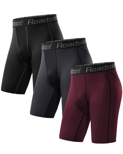 Roadbox Mesh Compression Shorts for Men 3 Pack Cool Dry Athletic Workout Underwear Running Gym Spandex Baselayer Boxer Briefs
