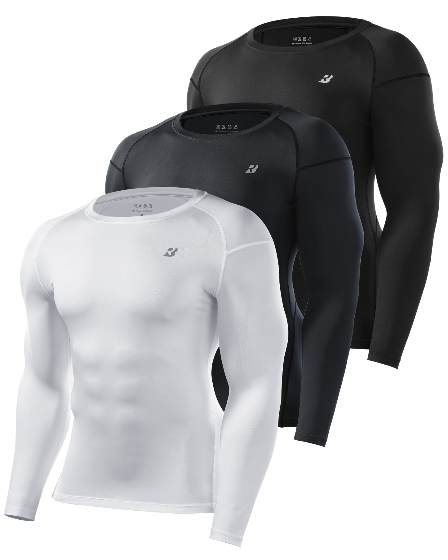 Roadbox Mens Long Sleeve Compression Shirts 3 Pack Cold Weather Thermal Underwear Base Layer Tops for Running Baseball