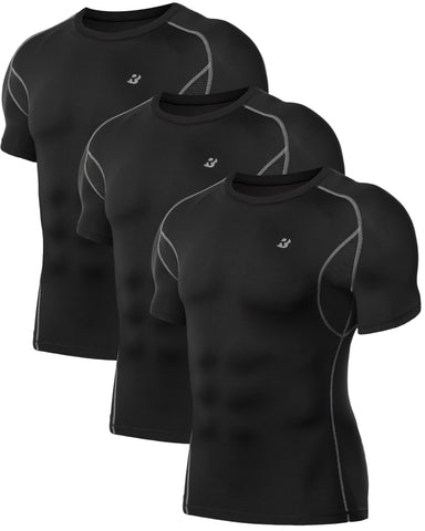 Roadbox 3 Pack Men's Cool Dry Compression Shirt, Underarm Mesh Sports Tops For Gym Outdoor Athletic