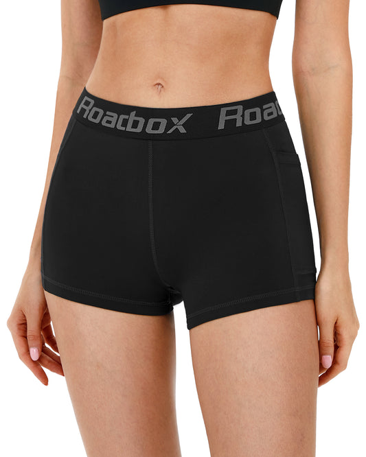 Roadbox Womens Spandex Shorts with Pockets: Ultra-Soft Tight Fit Shorts for Female Quick Dry for Gym Workout Exercise