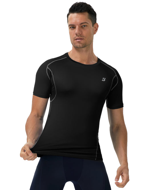 Roadbox 3 Pack Men's Cool Dry Compression Shirt, Underarm Mesh Sports Tops For Gym Outdoor Athletic