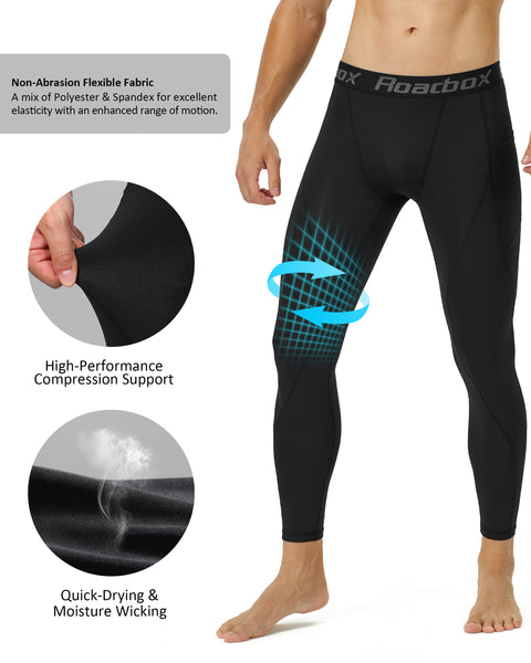 Roadbox 3 Pack Men's Compression Pants Base Layer Tights Leggings