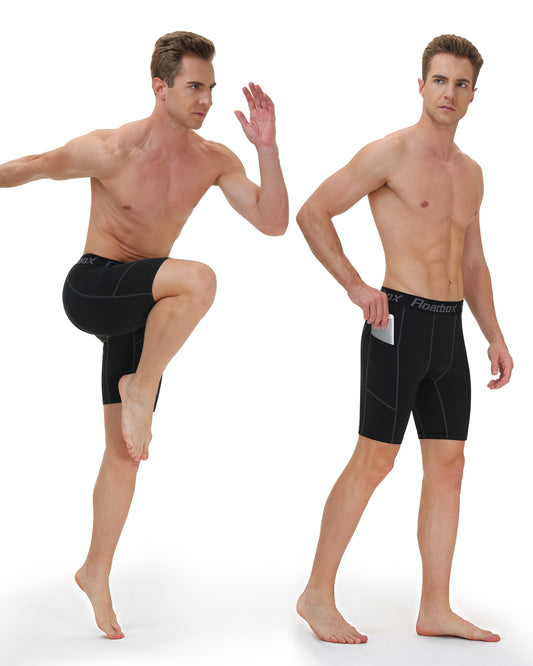 Roadbox 2021 Compression Shorts for Men with Perfect Pocket Spandex Boxer Athletic Workout Underwear Fitness