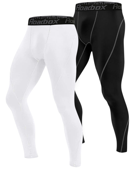 Roadbox 2 Pack Mens Compression Pants Base Layer Cycling Workout Sports Tights Leggings with Pocket