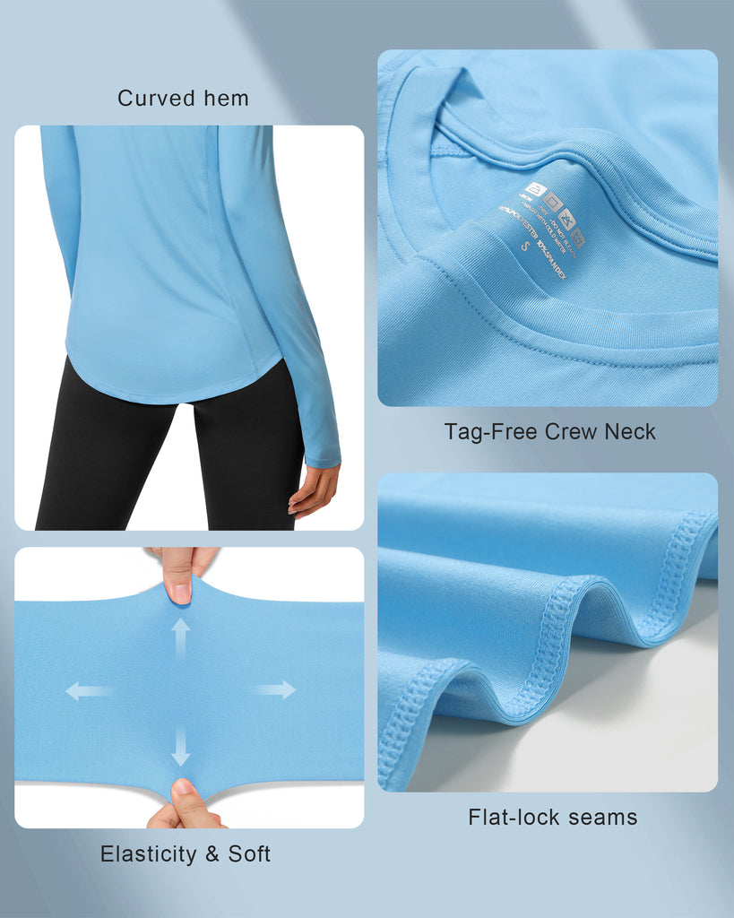 Roadbox Women's Long Sleeve UV Sun Shirts UPF 50+ Workout Swim Rash Gu