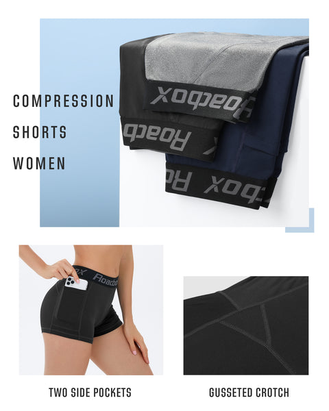 Roadbox Womens Spandex Shorts with Pockets: Ultra-Soft Tight Fit Shorts for Female Quick Dry for Gym Workout Exercise