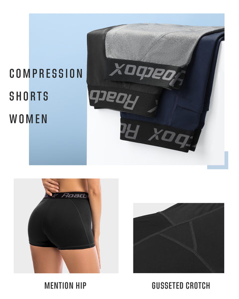 Roadbox Compression Shorts Women 3 Volleyball Shorts with Pockets Cool Dry for Running Workout Yoga Cycling Swimming Dance