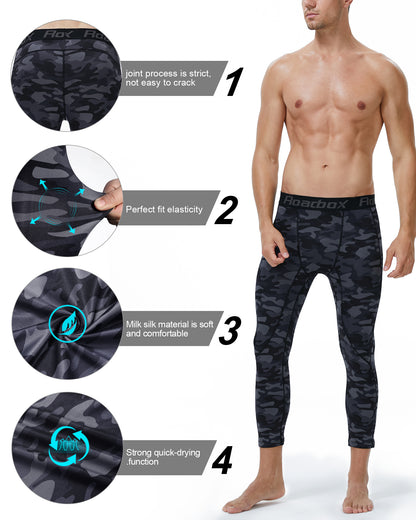 Roadbox Mens 3/4 Baselayer 2pack Dry Cool Compression Pants Running Base Layer Legging Tights
