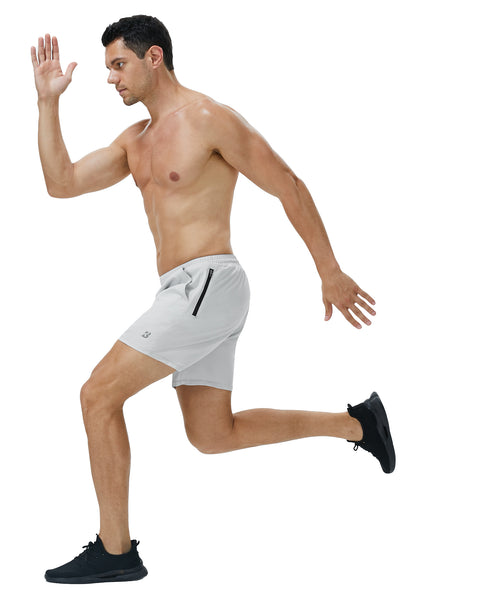 Roadbox Men's 5 Inch Running Athletic Quick Dry Shorts with Pockets for Workout Gym Exercise Sliver Gray