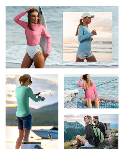 Roadbox Women's Long Sleeve UV Sun Shirts UPF 50+ Workout Swim Rash Guard Tops