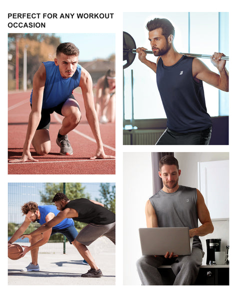 Roadbox Workout Sleeveless Shirts for Men Athletic Gym Basketball Quick Dry Muscle Tank Tops