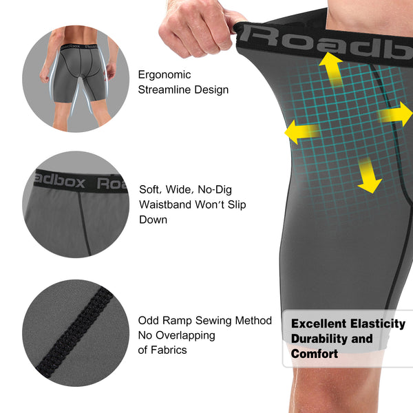 Roadbox 3 Pack Compression Shorts for Men Cool Dry Athletic Workout Underwear Running Gym Spandex Baselayer Boxer Briefs