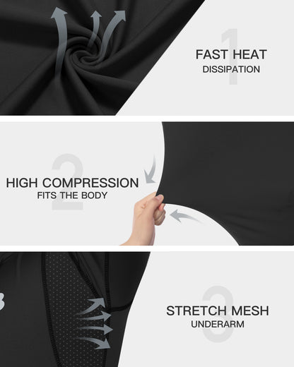 Roadbox 3 Pack Men's Cool Dry Compression Shirt, Underarm Mesh Sports Tops For Gym Outdoor Athletic