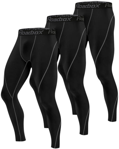 Roadbox 3 Pack Men's Compression Pants Base Layer Tights Leggings