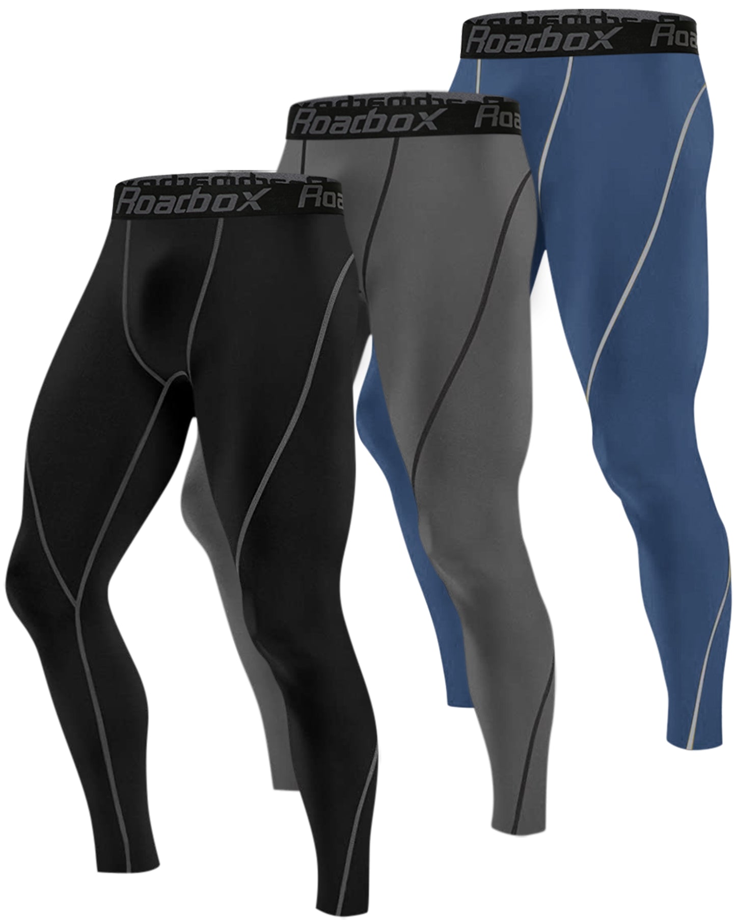 Roadbox 3 Pack Men's Compression Pants Base Layer Tights Leggings