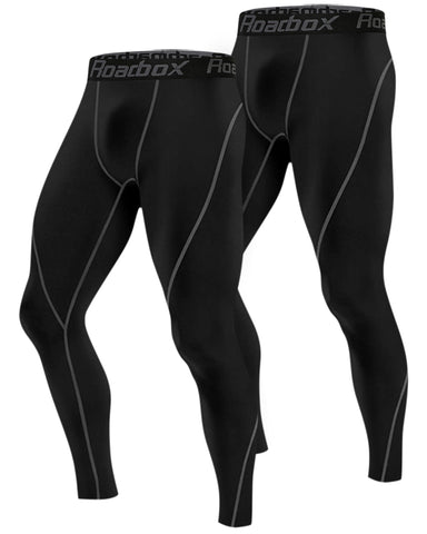 Roadbox 2 Pack Mens Compression Pants Base Layer Cycling Workout Sports Tights Leggings with Pocket