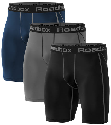 Roadbox 3 Pack Compression Shorts for Men Cool Dry Athletic Workout Underwear Running Gym Spandex Baselayer Boxer Briefs