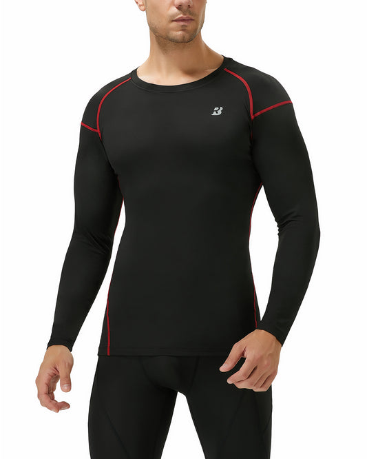 Roadbox Mens Long Sleeve Compression Shirts 3 Pack Cold Weather Thermal Underwear Base Layer Tops for Running Baseball