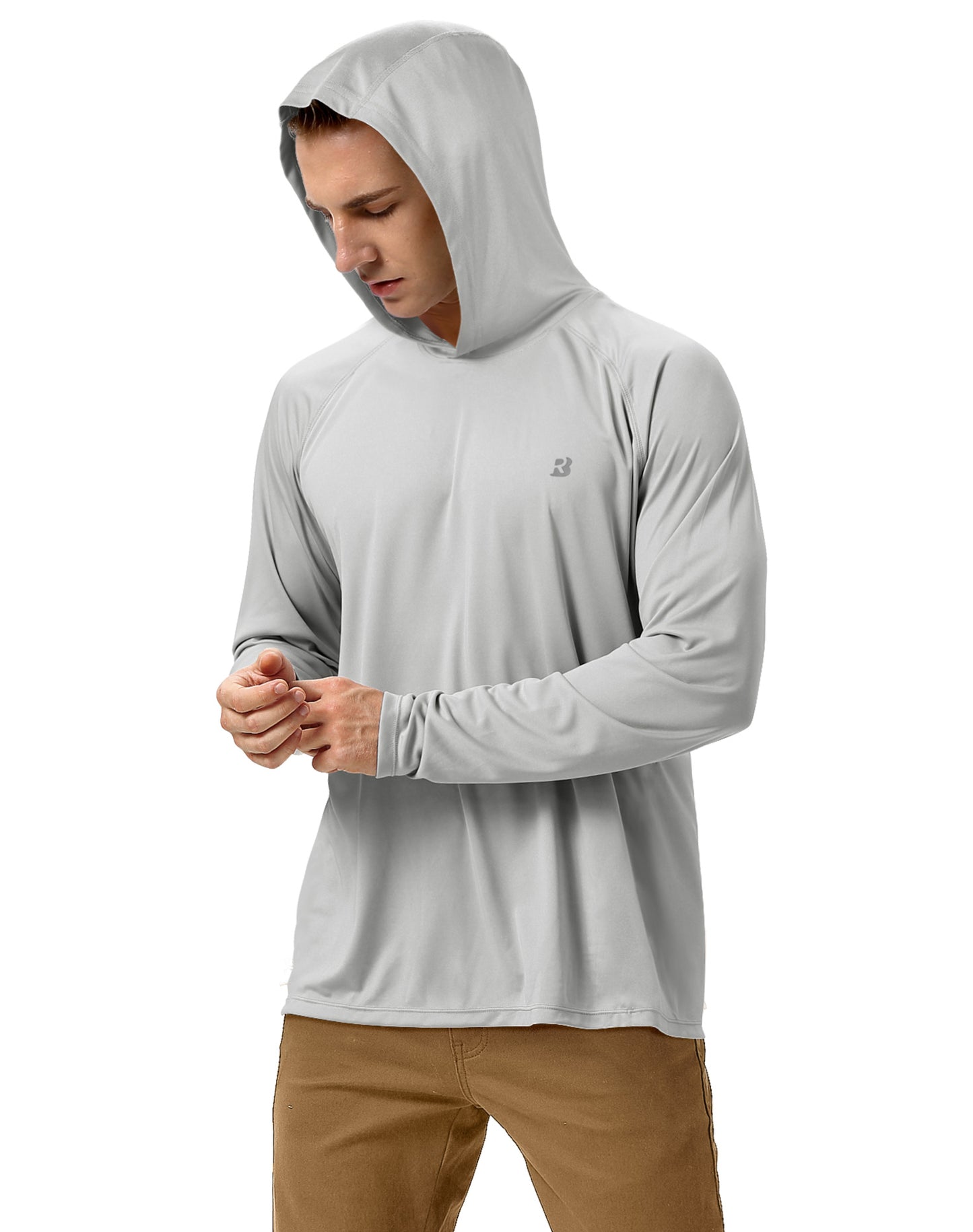 Roadbox Men's UPF 50+ Sun Protection Long Sleeve Hoodie Shirt Outdoor UV Fishing Shirts for Workout, Running, Fishing, Hiking